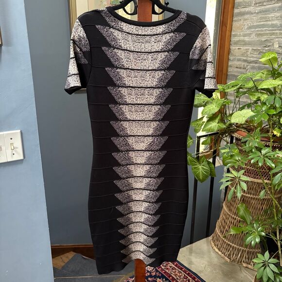 y2K French Connection Jacquard Textured Bodycon Sheath Dress Black/Birch size 10 - Picture 5 of 8